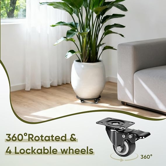 12 Plant Stand with Wheels,3mm Thick Rolling Plant Caddy Plant Tray