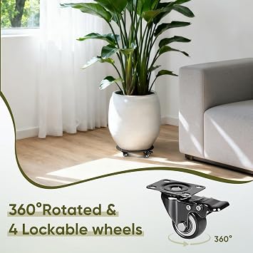 12 Plant Stand with Wheels,3mm Thick Rolling Plant Caddy Plant Tray