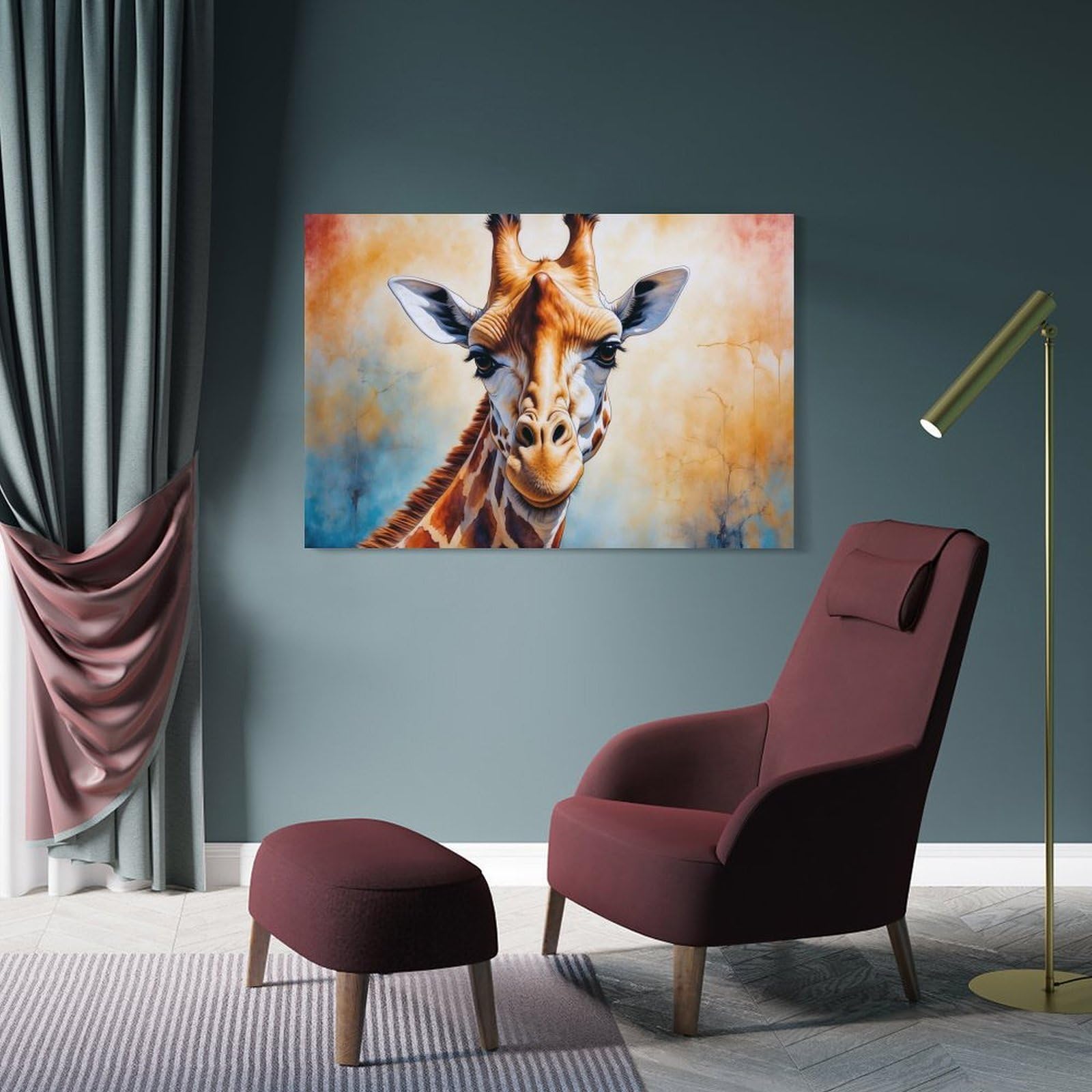 Junmoney Giraffe Portrait with Abstract Background Decorative Wall Artwork, 24x36inch(60x90cm), for Work Areas, Reading Rooms Or Studios, Wall Art That Adds Style to Work Areas