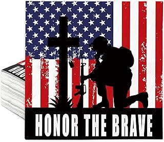 80 Sheets Patriotic Paper Napkins Memorial Day Disposable Napkins American Flag Soldier Cross 4th of July Luncheon Dinner Napkins for Independence Honor Party Supplies Table Decor