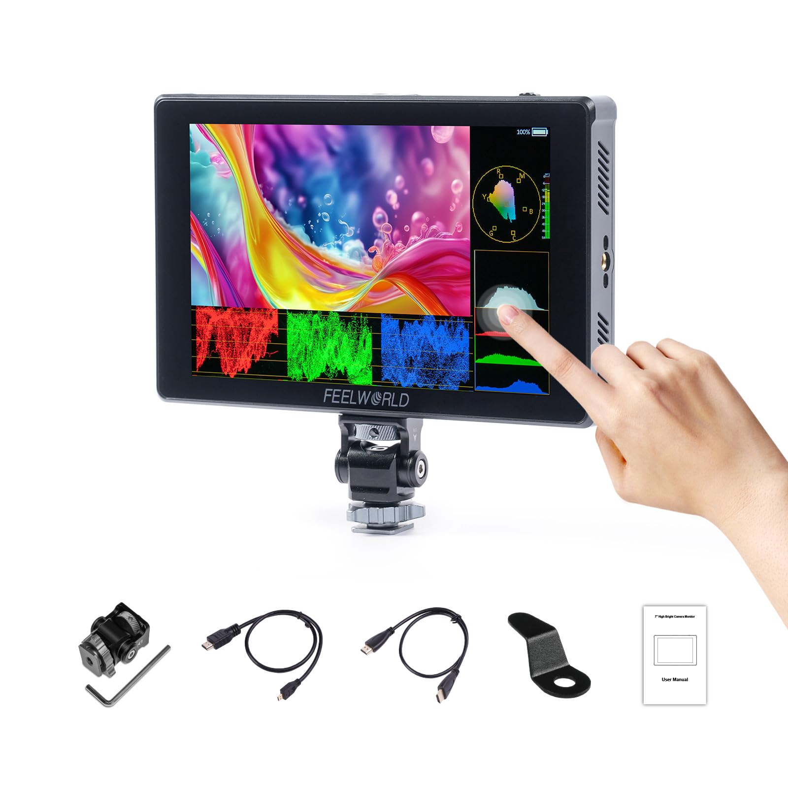 FEELWORLD F7 Plus Monitor de Campo para Cámara DSLR de 7 Pulgadas 1200nit Pantalla Táctil con 3D Lut F970 Alimentación Externa Kit de Instalación 1920x1200 4K 60Hz Entrada y Salida HDMI
