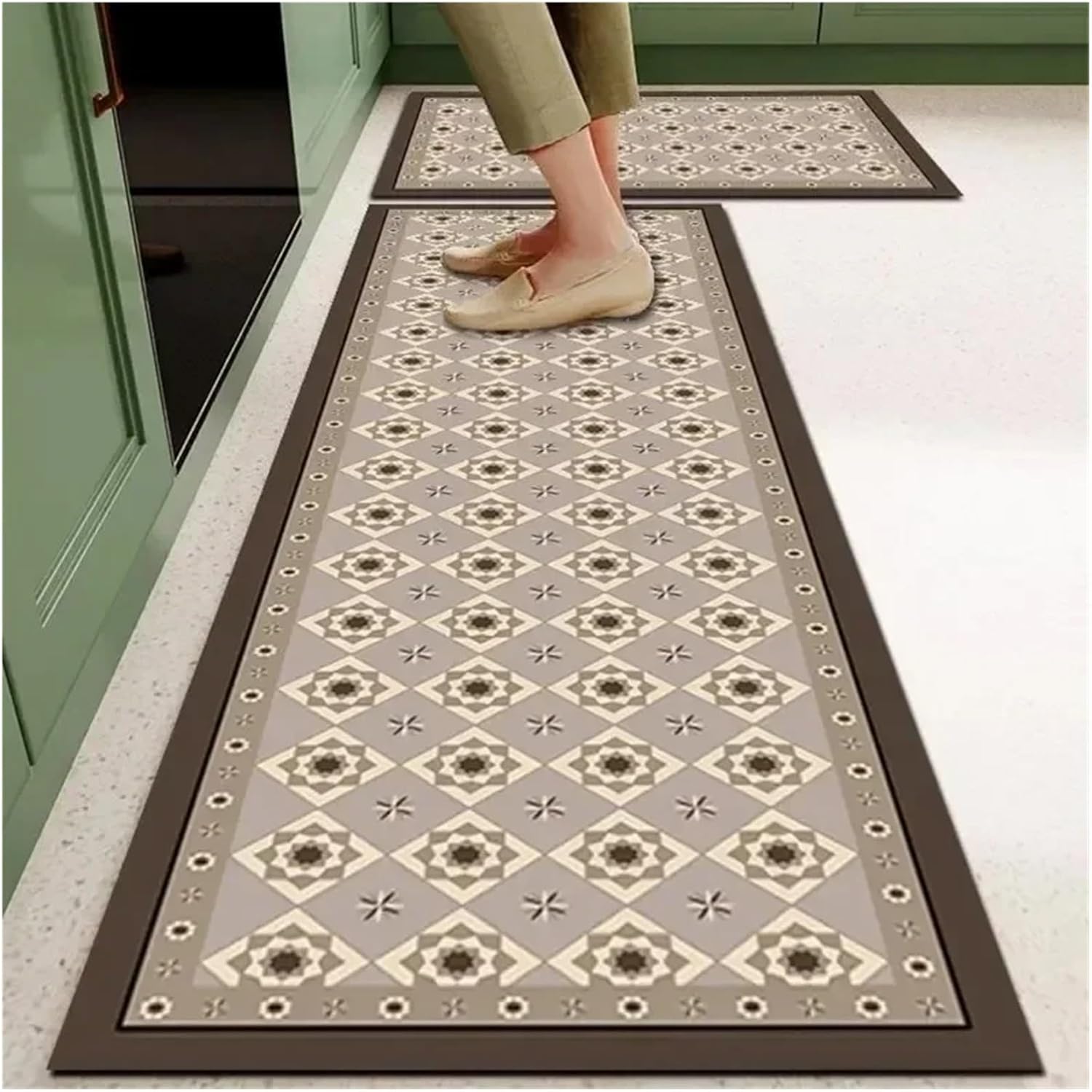 Mat for Kitchen Carpet Waterproof Long Floor Mats PU Leather Oil Proof Carpets Home Decoration Rug for Kitchen, Floor, Office(Color 4,1pc 100x200cm)
