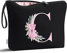 Vavabox A-Z Personalized Initial Makeup Bag, Birthday Gifts for Women Unique,Bride Bridesmaid Gift Cosmetic Bags (C, Black)