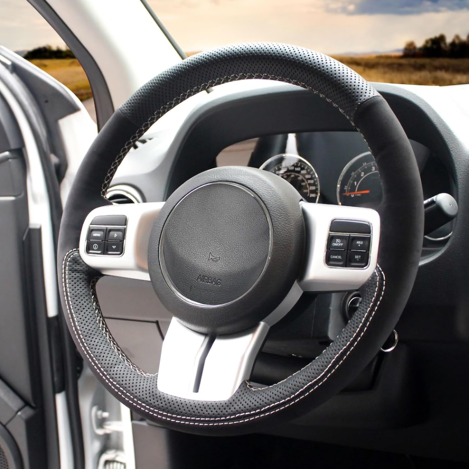 Loncky Hand Sewing Genuine Leather Custom Steering Wheel Covers for Jeep Compass 2011-2017 / Patriot 2011-2017 / Wrangler 2011-2018 / Grand Cherokee Laredo 2011-2013 / Liberty 2011 2012 Accessories