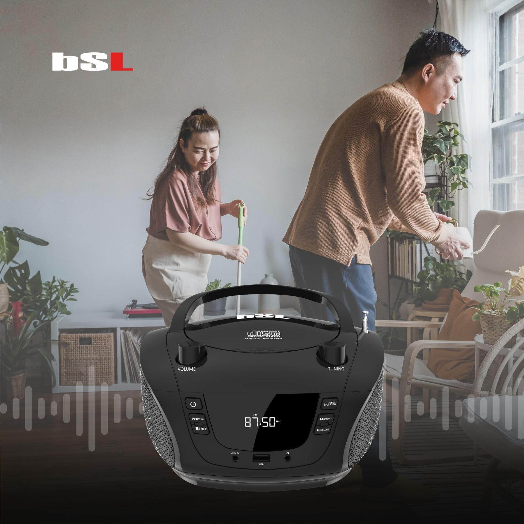 Boombox Tragbares CD-Radio mit Bluetooth BSL JL-2031A, mit 4 W RMS-Leistung, FM-Radio und USB-Anschluss, kompatibel mit MP3-Dateien, LCD-Display, AUX-Eingang und Kopfhörerausgang