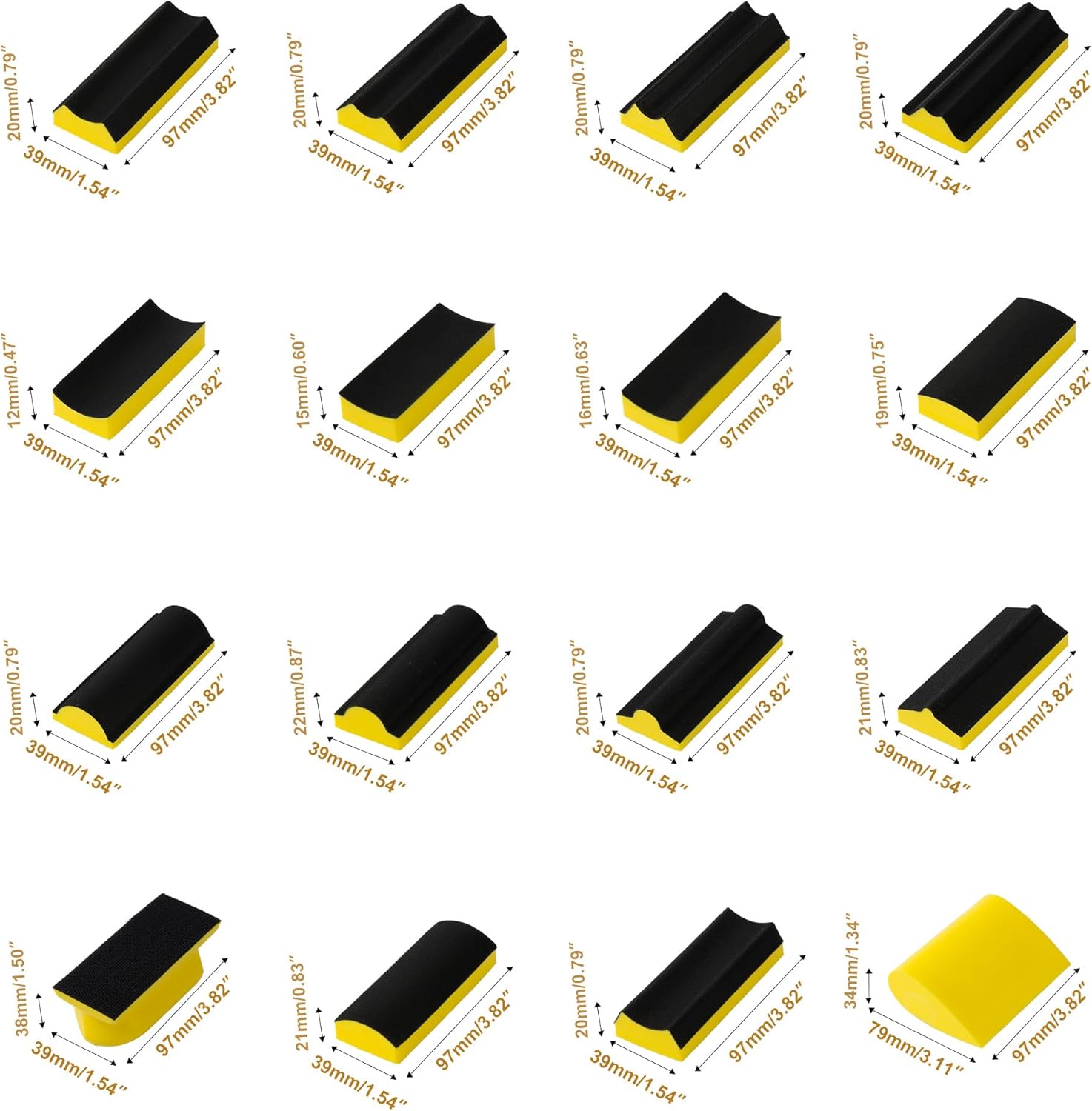 56 PCS Hand Sanding Block Set Include 16 PCS Contoured Profile Sander Block and 40 Sheet Sandpaper Interchangeable Assorted Convex & Concave Shapes Used for Woodworking Furniture, Auto Paint