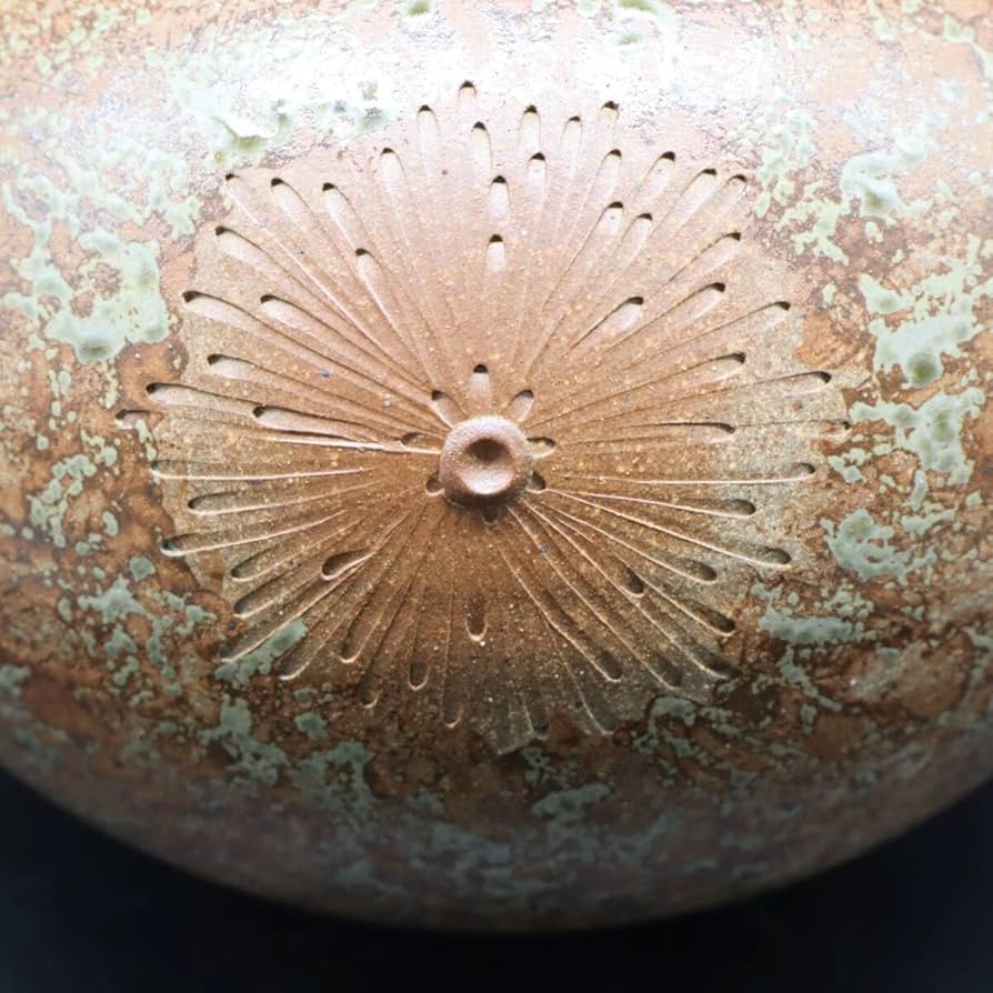 白石焼「焼締花火文 飾壺」陶器 花模様 置物 壺 木箱付き インテリア