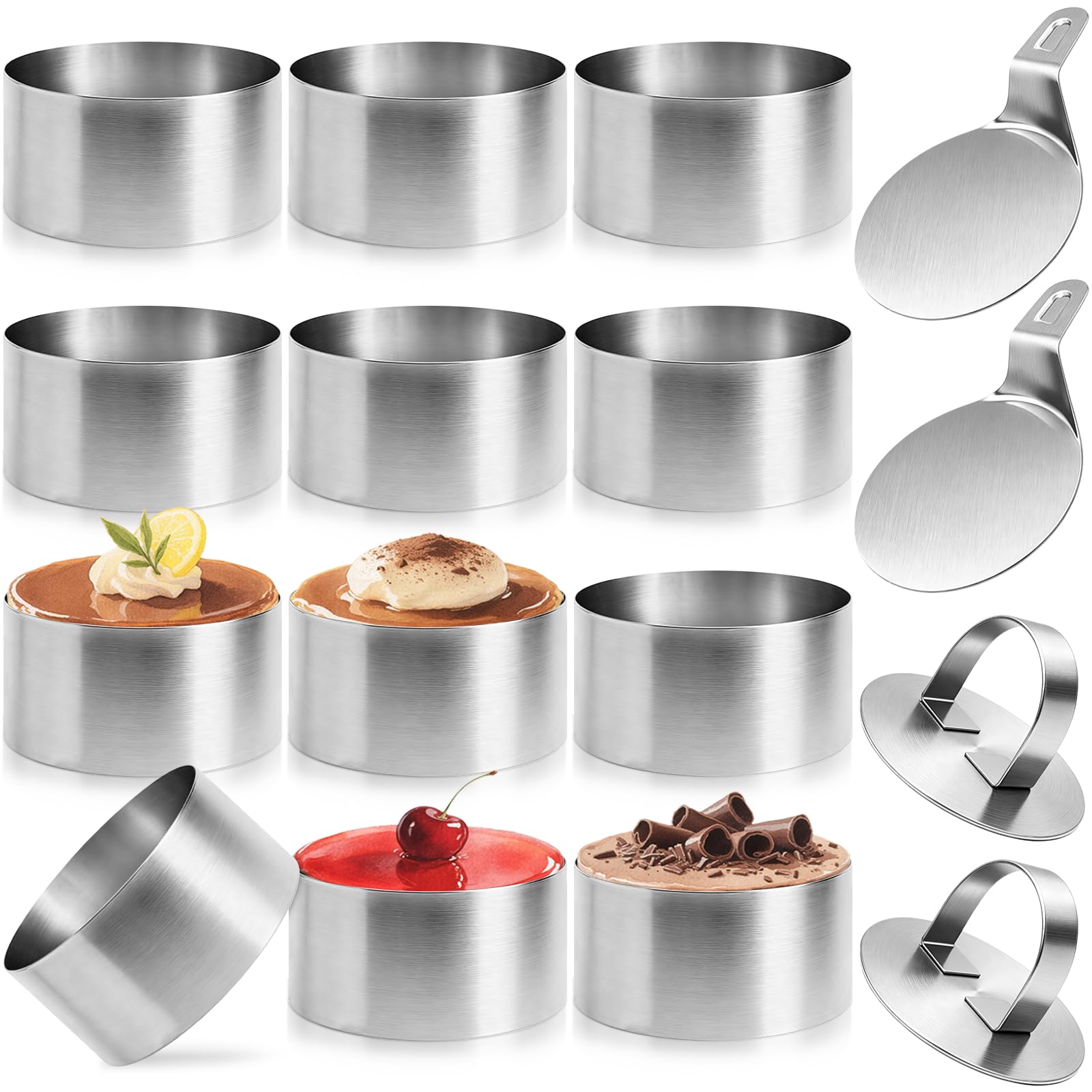 12Pcs 8 cm Coppapasta Tondi Acciaio Inox con 2 Coperchio e 2 Base, Set Stampini Anello Microforato Crostata, Stampo Anelli Torte Rotondi, Stampi Coppa Pasta Mousse per Dolci Biscotti Dessert Alimenti