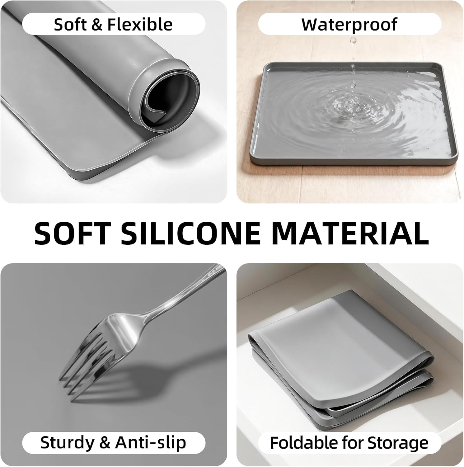 Water Cooler Mat 19.7x19.7 Inch - Soft Silicone Mat with Raised Edges, Waterproof Silicone Tray to Prevent Leak & Floor Damage, Anti-Slip Pad for Mini Fridge, Humidifier, Ice Maker, Gray