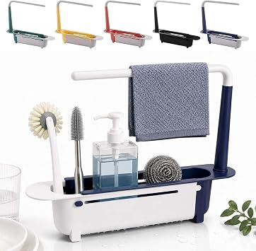 Retractable Sink Organizer,Telescopic Sink Storage Rack Adjustable,Blue