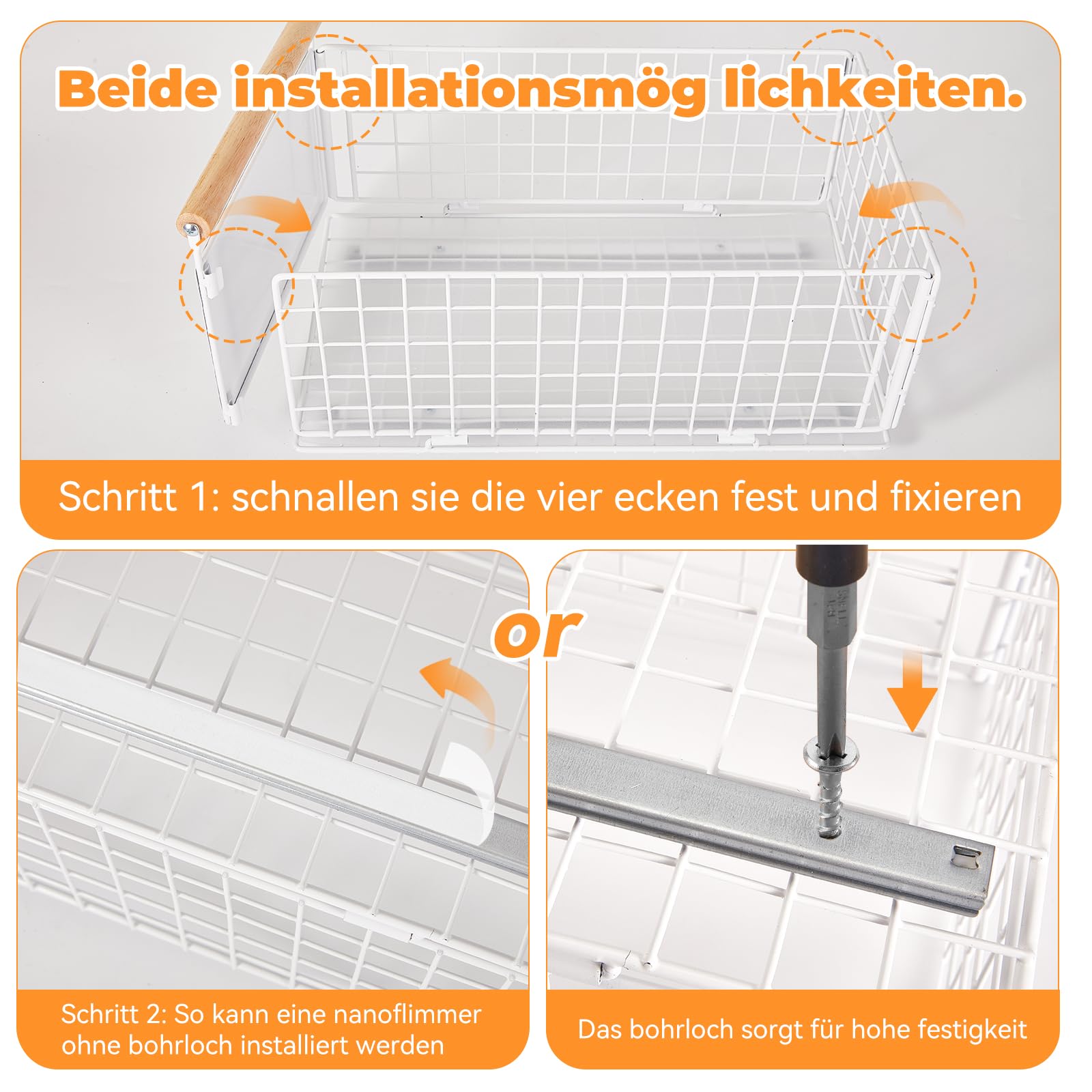 Teleskop-Schubladeneinsatz für Küchenschränke – Ausziehbarer Schrankorganizer 38x23x18,5 cm, Montage mit Klebepad oder Schrauben, Leises Schienensystem, Organizer (4er)