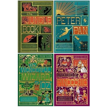The Jungle Book, Peter Pan, The Wonderful Wizard & The Adventures of Pinocchio Minalima Edition 4 Books Collection Set