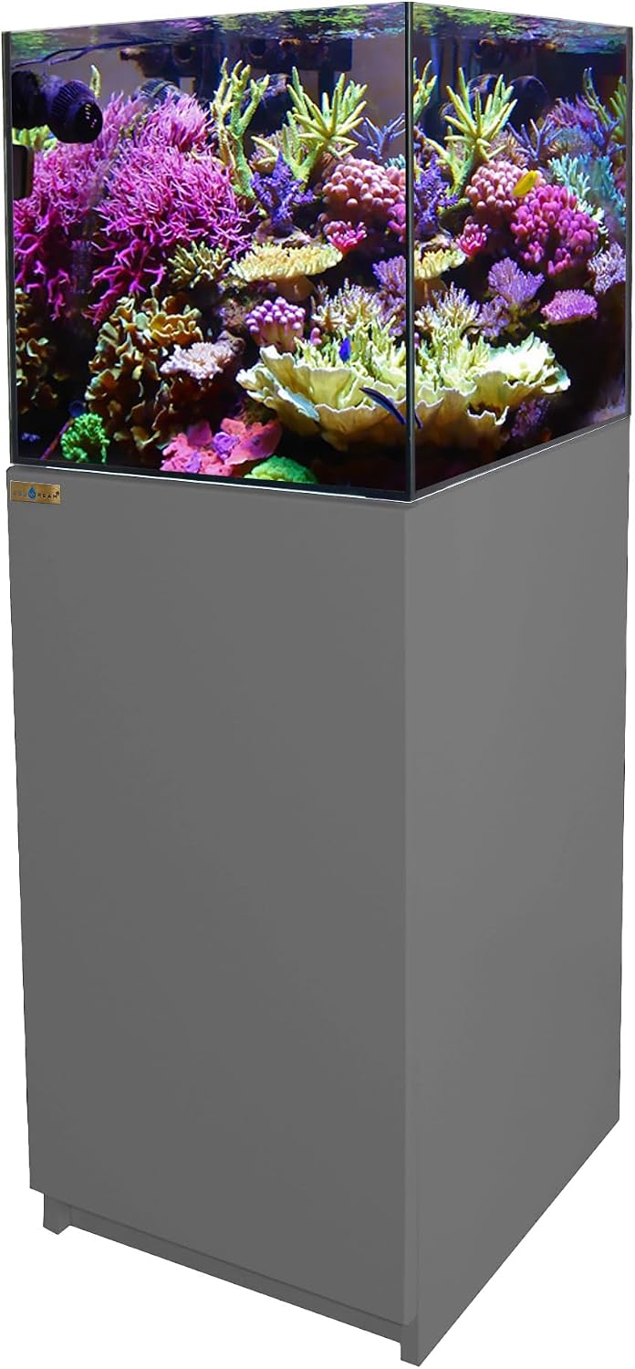 185 Gallon Glass Coral Reef Aquarium with Aluminum Cabinet - Complete Setup with Sump System and Plumbing, White