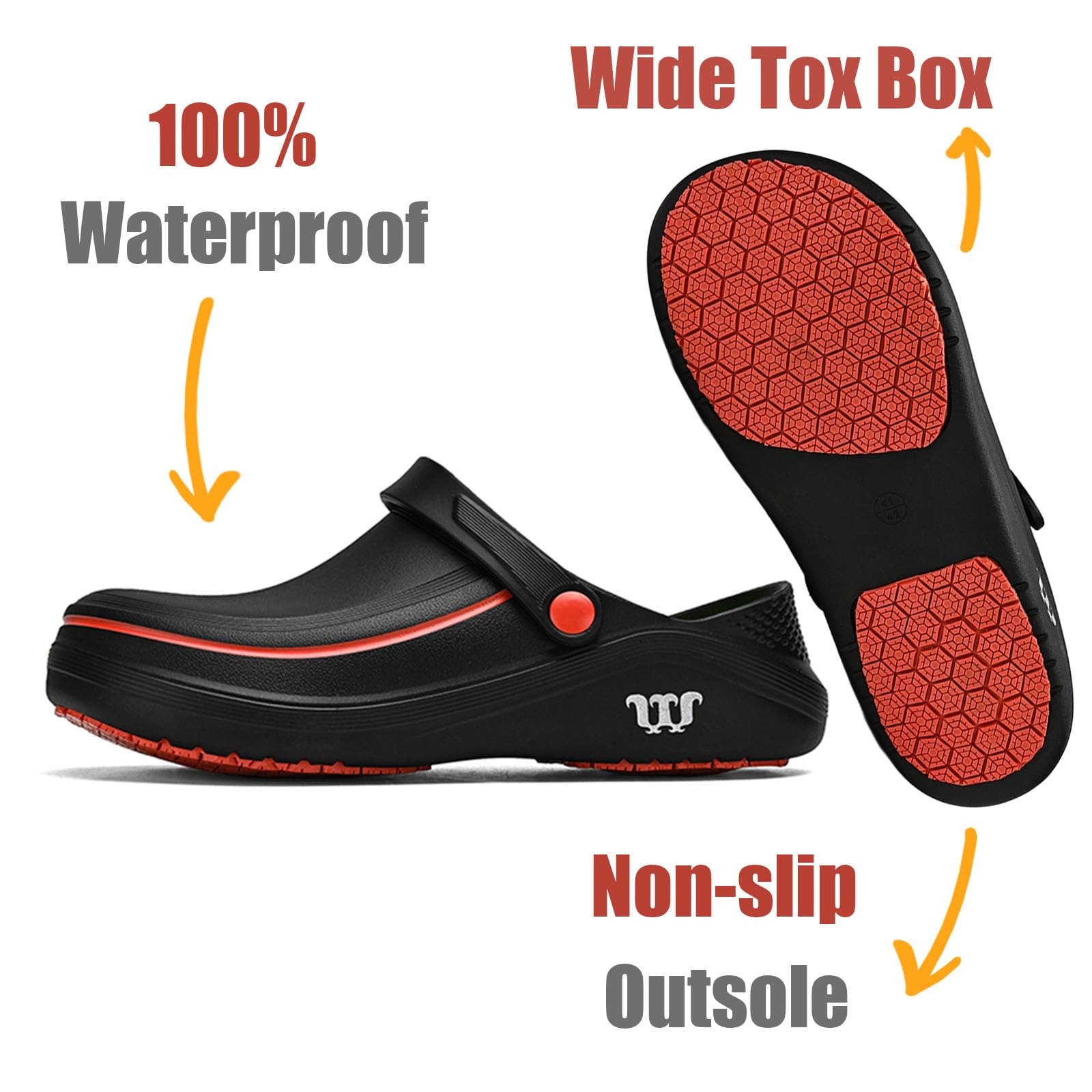 SECHRITE Men's and Women's Work Clogs - Unisex Garden Chef Shoes for Women and Men Non Slip Waterproof Slip on Mules Nurse Kitchen Food Service Restaurant Shoes Zapatos de Chef Cocina Black 39-40
