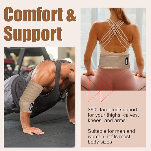 supregear 2 Pcs Hamstring and Thigh Compression Wraps, Adjustable Thigh Brace for Muscle Sprain, Quadricep Support Sleeve for Men and Women, Elastic Bandages for Knee Calf Arm Leg, 200 cm/79 in, Khaki miniatura 7