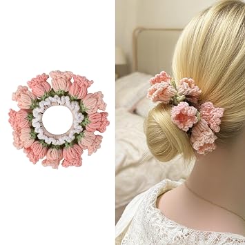Pink Hair Tie Headband Braided Rope Crochet Ornaments Cute Aesthetic Accessories for Women