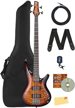 Ibanez SR400EQM SR Standard Electric Bass - Dragon Eye Burst Bundle with Gig Bag, Tuner, Strap, Cable, Austin Bazaar Instructional DVD, and Polishing Cloth