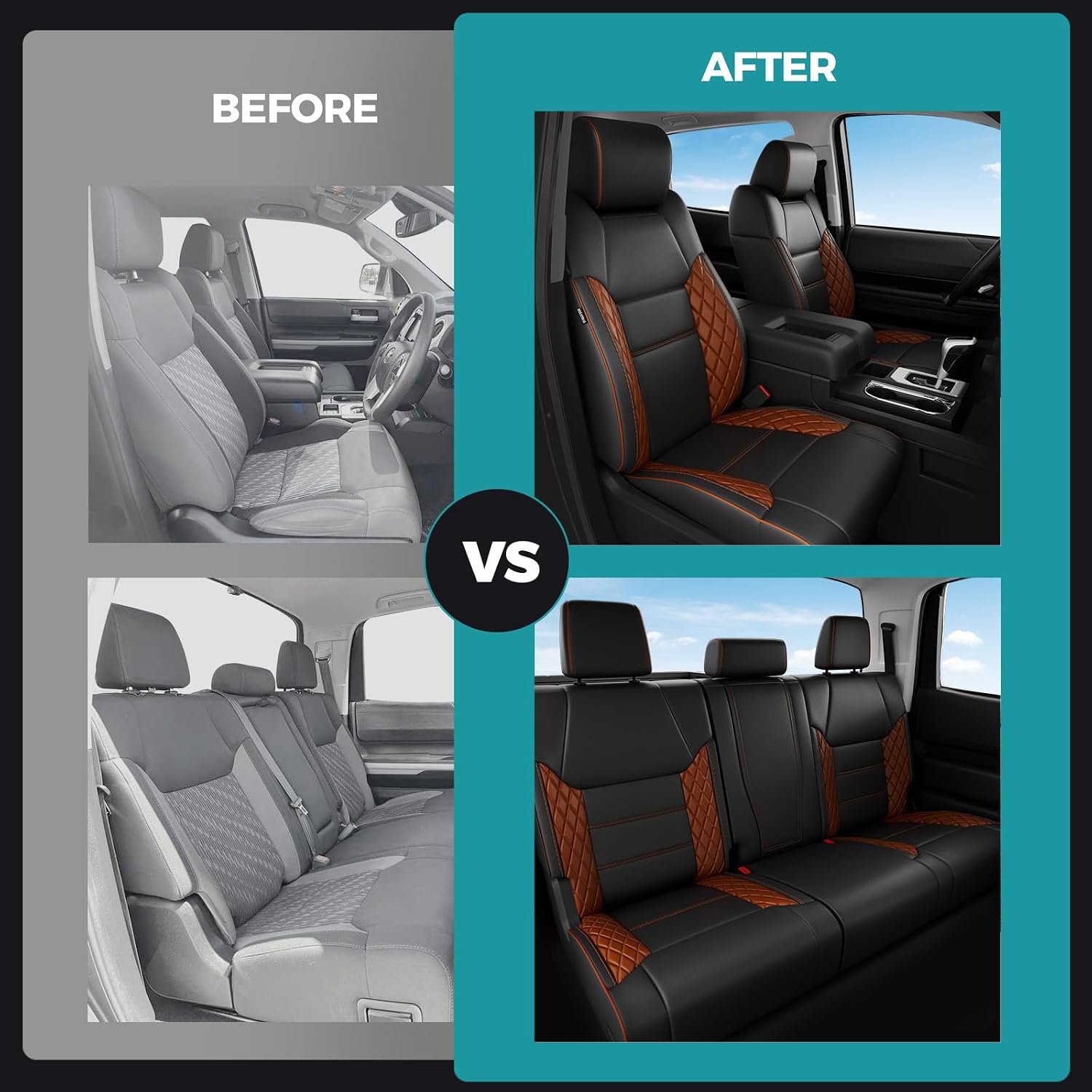 for Toyota Tundra Custom Truck Seat Covers 2014 2015 2016 2017 2018 2019 2020 2021 CrewMax Only,Tundra Leather Interior Full Set,Pickup Car Seat Covers Accessories,BlackBrown