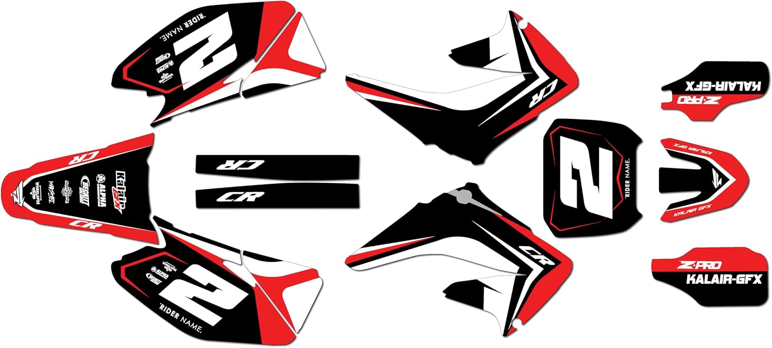 Graphics Kit for Honda CR125/CR250 (2002-2007) Lightning Series Red 16 Mil - On/Off the Road - Dirt pit bike motorcycle sticker, dirtbike racing decal motocross accessories no-plastics