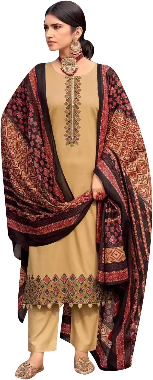 ladyline Womens Jam Cotton Kashmiri Embroidered Kurta Pants Set with Patola Printed Dupatta | Ethnic Salwar Kameez Suit Set