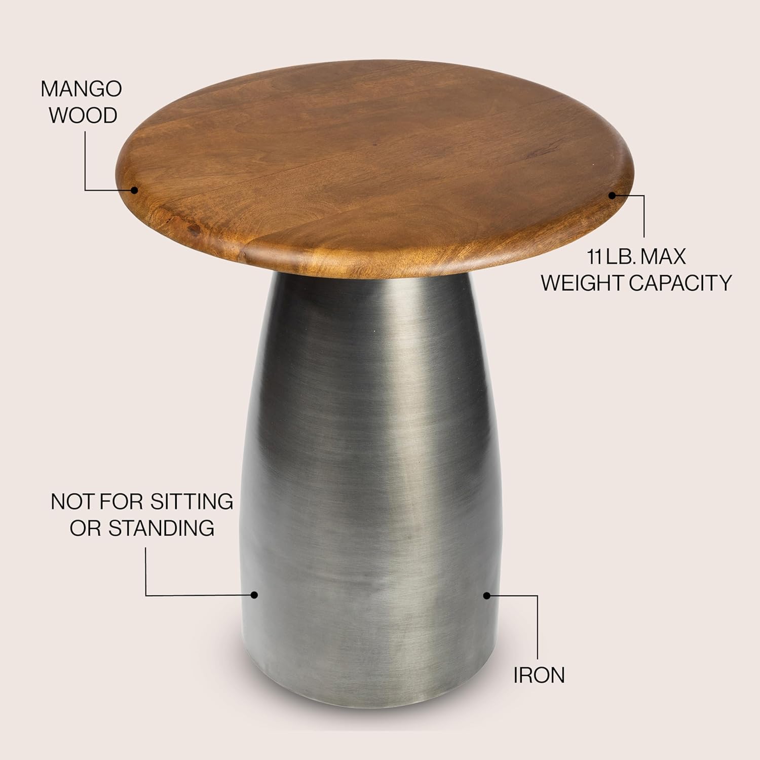 JONATHAN Y END5001A Skye 18" Modern Rustic Round Wood/Metal Accent Table, Side Table, End Table for Living Room, Bedroom, Honey Wood/Oxidized Nickel