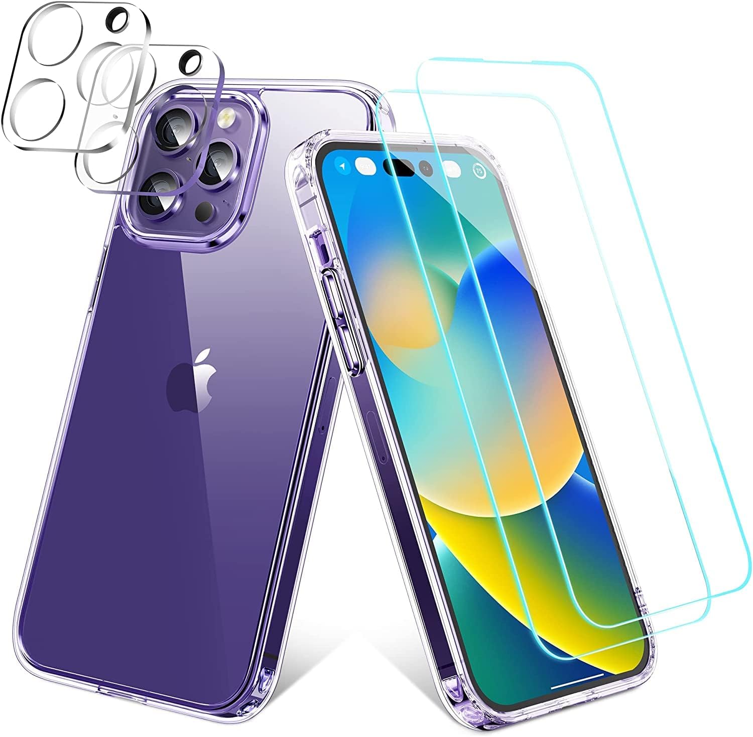 Protective Clear Case for iPhone 14 Pro Max 6.7 Inch [5 in 1] Military Grade Transparent Phone Case with 2pcs Tempered Glass Screen Protectors & 2pcs Camera Protectors Shockproof