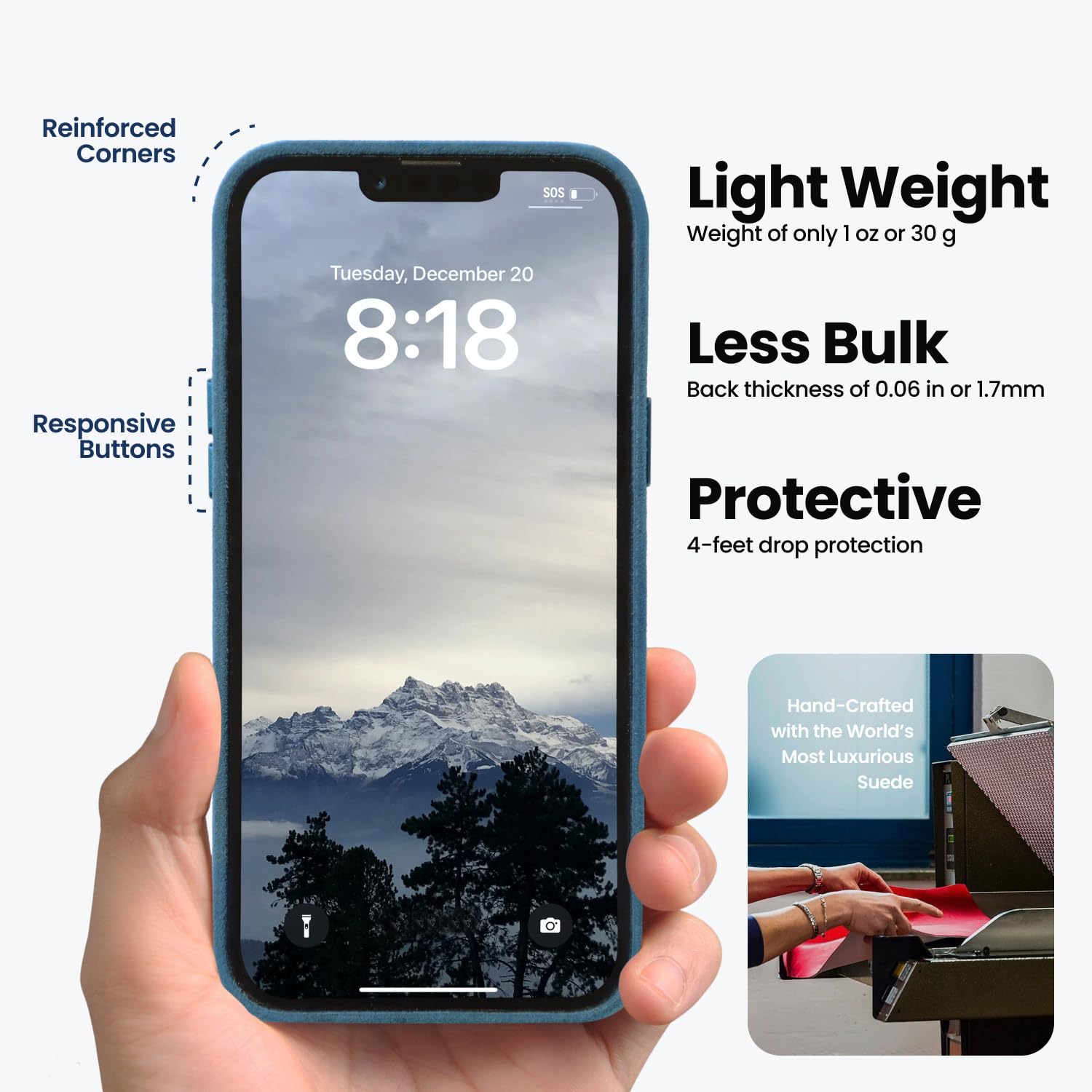 Amazon.co.jp: ALMA アルカンターラ iPhoneケース (13 Pro, ネイビー