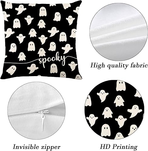 Miniatura 5 de Aitukang Juego de 2 fundas de almohada de Halloween de 16 x 16 pulgadas, diseño espeluznante de fantasma, fundas de almohada decorativas para
