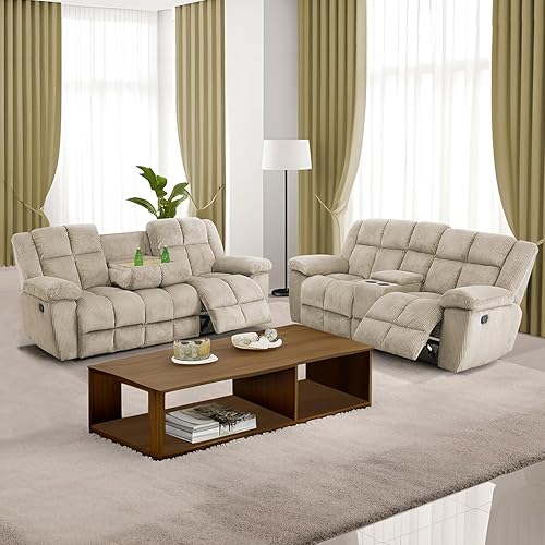 Miniatura 17 de Juego de sofá reclinable para muebles de sala de estar, juego de sofá y silla reclinable de pana verde, tela manual, sofá reclinable de 3 plazas con