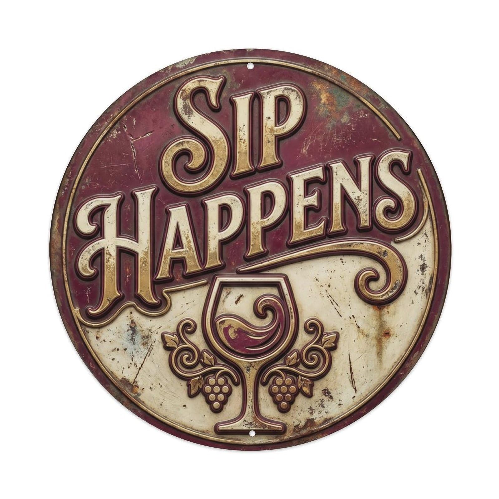 Sip Happens Classic Kitchen Display Retro Slogans Metal Tin Sign Plaque Wall Decor for Cafe, Club Bar, Office, Home Garden Round Metal Poster 8x8Inch