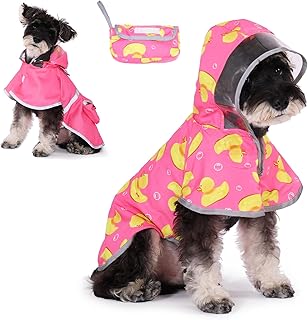 KOOLTAIL Dog Raincoat, Reversible Pet Rain Jacket Clear Hooded Double Layer with Storage Pocket, Adjustable Waterproof&Windproof Reflective Puppy Poncho with Leash Hole for Small Medium Large Dogs, L