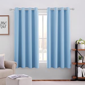 HOMEIDEAS Blackout Curtains for Bedroom 52 X 63 Inch 2 Panels Baby Blue Room Darkening Curtains, Soundproof Thermal Grommet Window Curtains for Living Room