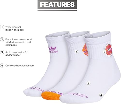 Vista 2 de adidas Originals Mixed Graphics Cushioned Quarter Socks (3-Pair)