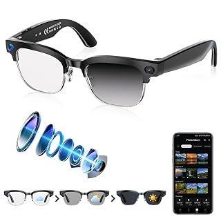 AI Smart Glasses with Camera, 4K EIS Anti-Shake Video & Photo Capture, Real-Time Translation,Open-Ear Bluetooth Audio, Object Recognition, Recording Sunglasses with Photochromic - Amazon product rated Grade B