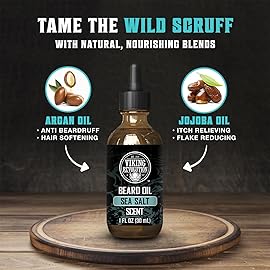 Viking Revolution Sea Salt Beard Oil for Men - Natural Mens Beard Oil with Argan Oil and Jojoba Oil - Beard Softener, Strengthens and Moisturizes - Beard Conditioner for Men (Sea Salt, 1 Pack)