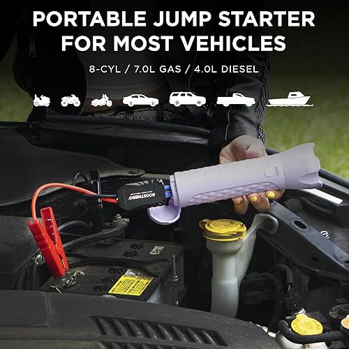 Miniatura 7 de BoostHero - Arrancador de batería portátil para automóvil, banco de energía de 6,000 mAh, linterna LED, con cables de puente inteligentes para