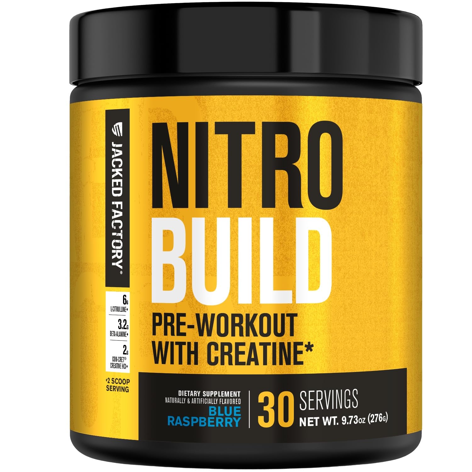 Nitrosurge Build Pre Workout with Creatine for Muscle Building - Con Cret Creatine Powder & elevATP for Intense Energy, Powerful Pump, & Endless Endurance - 30 Servings, Blue Raspberry