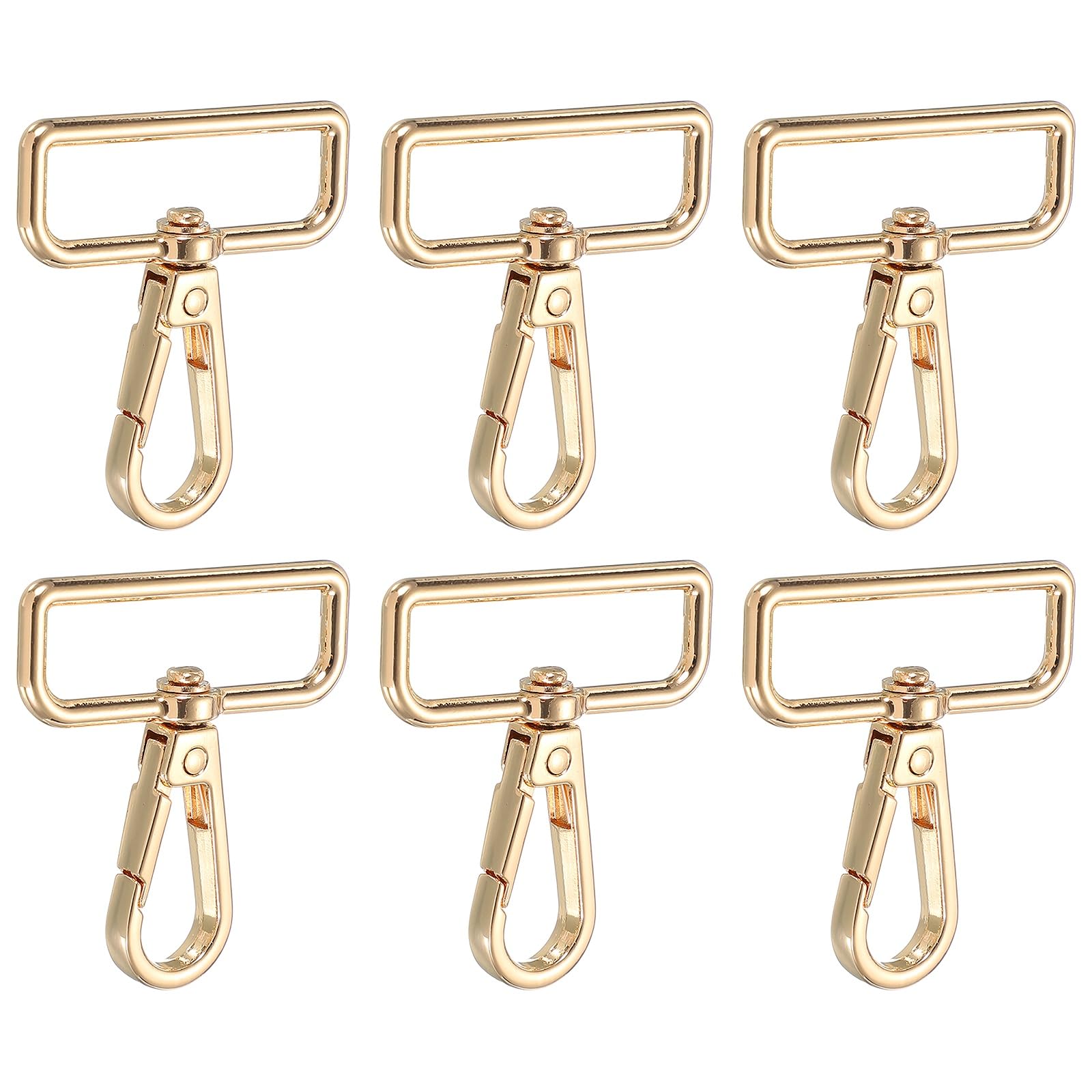 YELARXI Swivel Snap Hooks, Metal D Ring Keychain Lanyard Clip Hook Lobster Clasp Claw Push Gate Clip - Fitting for(Purse Making - Sewing - DIY Crafts) 6 Pcs & 1.5" & Light Gold