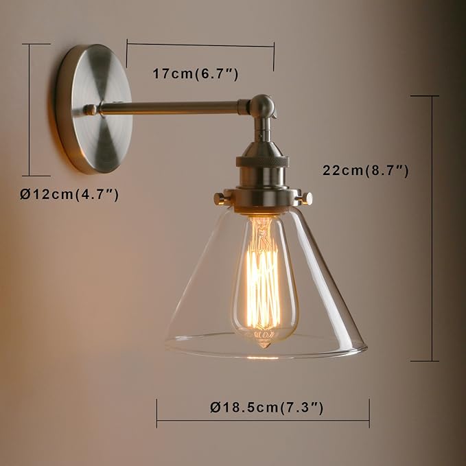 AAOTE Industriële Vintage Moderne Loft Bar Slaapkamer Blaker Wandlamp Lamp Armatuur Verlichting met Clear Tapered Glazen Kap (Antiek) photo 3