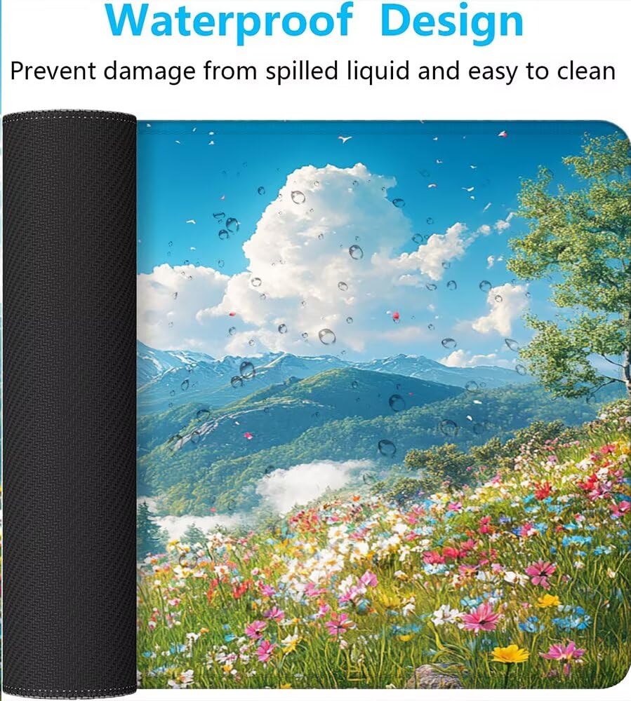 Großes Mauspad XXL 1500 x 800 mm Gaming Mousepad Nähten Rändern rutschfeste Gummibasis Glatter Oberfläche, Wasserdicht und Ianglebig Schreibtischunterlage, Office Mouse Pad Büro (Berg Blume) W0G1-497