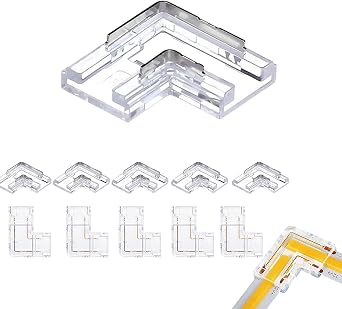 8mm 2pin 10pcs 90  Right Angle Press-In COB LED Strip Connector, Ultra Thin 90  Right Angle Corner Joint for Single Color 5V/12V/24V Light Strip, Clear Terminal, Secure Connection