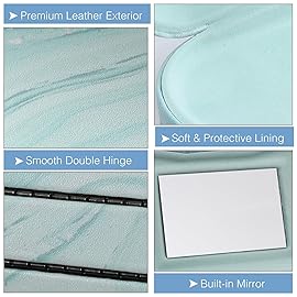 MoKo Double Eyeglass Case, 2 in 1 Double Sided Portable Glasses Case Contact Lens Case with Mirror Eye Glasses Carrying Bag Anti-Scratch Sunglasses Pouch Protective Eyewear, Blue Water Color