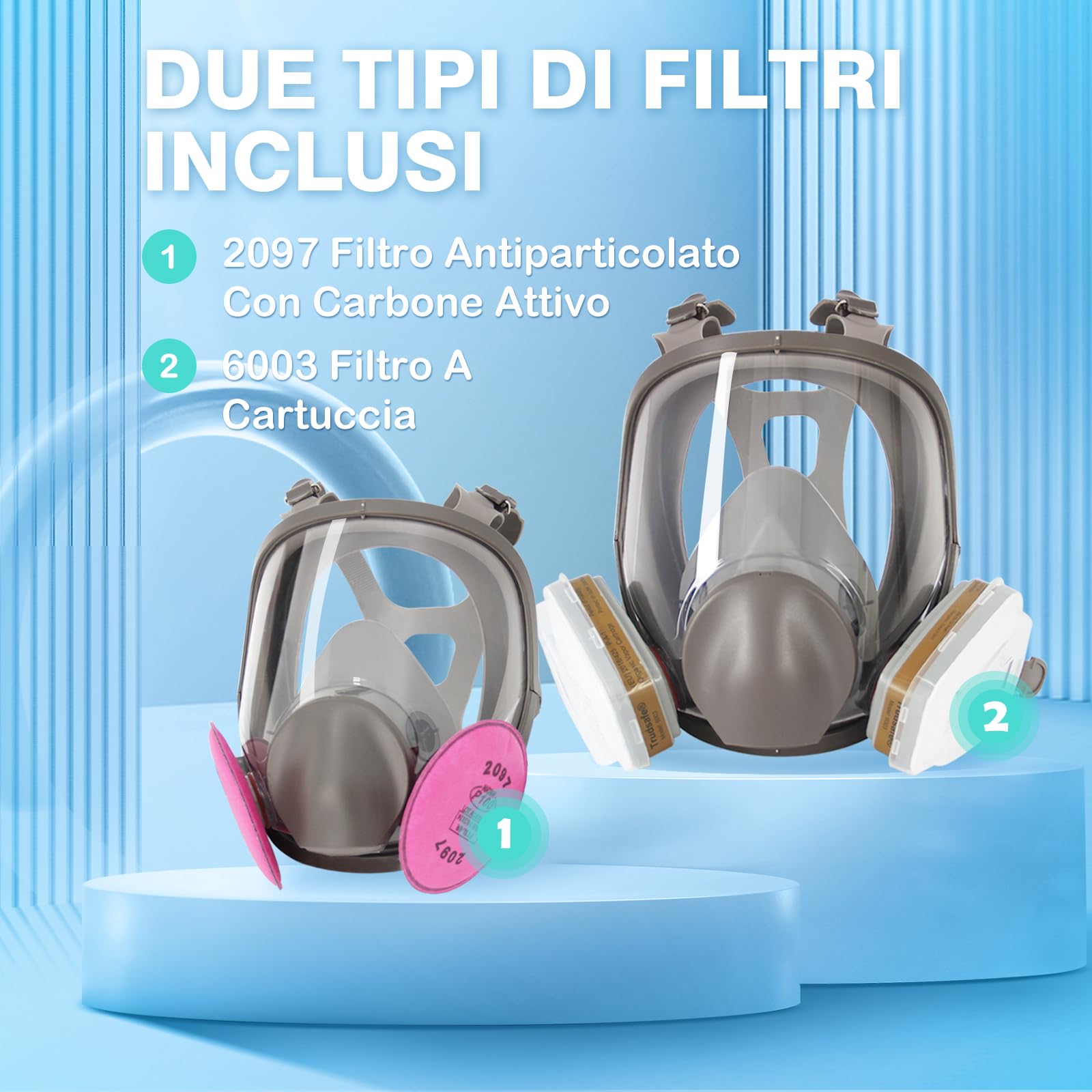 Trudsafe 27 in 1 Maschera Respiratoria a Pieno Facciale 6800 con Cartuccia di Vapore Organico 6001 e 10 Pezzi di Copertura per Lenti 6885, Maschera Respiratoria con Filtri per Verniciatura