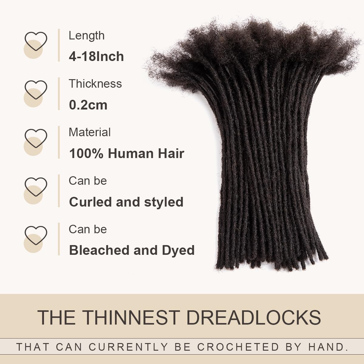 DAIXI 0.2cm & 0.4cm & 0.6cm & 0.8cm Thickness 10 Inch 30 Strands 100% Real Human Hair Dreadlock Extensions for Man/Women Permanent Loc Extensions Bundles Can Be Dyed Bleached Curled and Twisted
