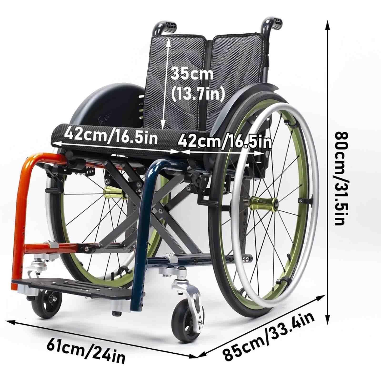 Sedia a rotelle sportiva, in lega di alluminio viola, larghezza seduta 42 cm, pieghevole, freni a forbice, propulsione manuale(Orange,40cm/15.7in)