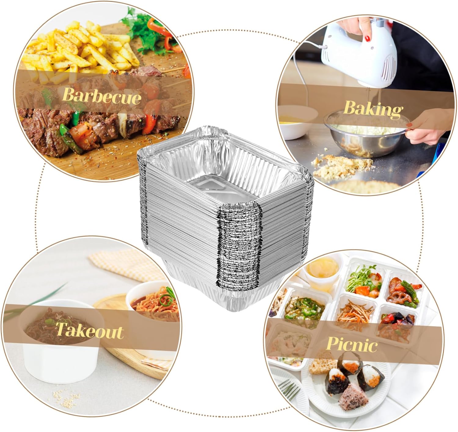 50pcs Aluminum Foil Foil Pans, 220ml Stackable Heat Resistant