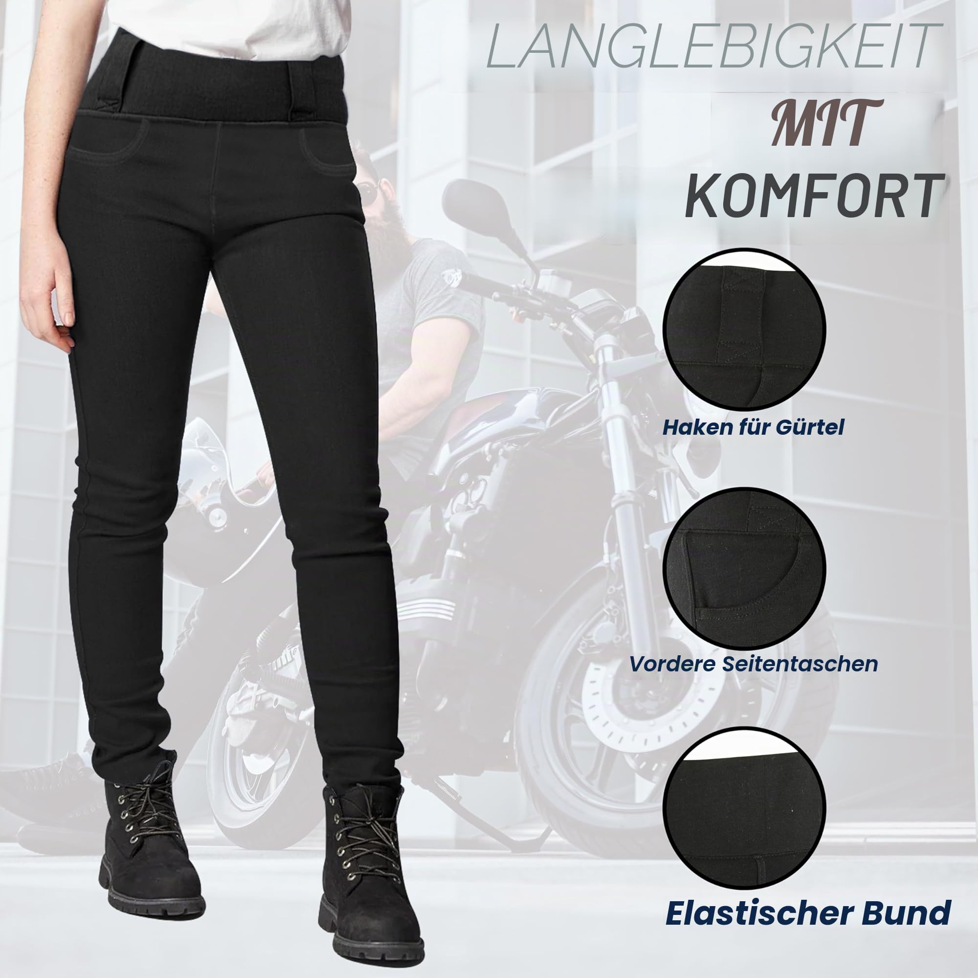 Bikers Gear Motorrad-Leggins für Damen, atmungsaktiv, elastisch, schmale Passform, Biker-Leggins für Damen, mit abnehmbarer Ce-Rüstung