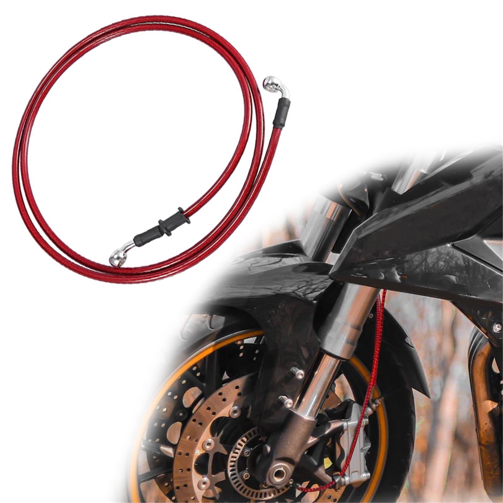 Shqxd Black- Silver Hydraulic Brake Hose Universal 40Cm Motorcycle Red Hydraulic Reinforced Stainless Steel Braided Line Pipe Brake Clutch Oil Hose(180Cm)