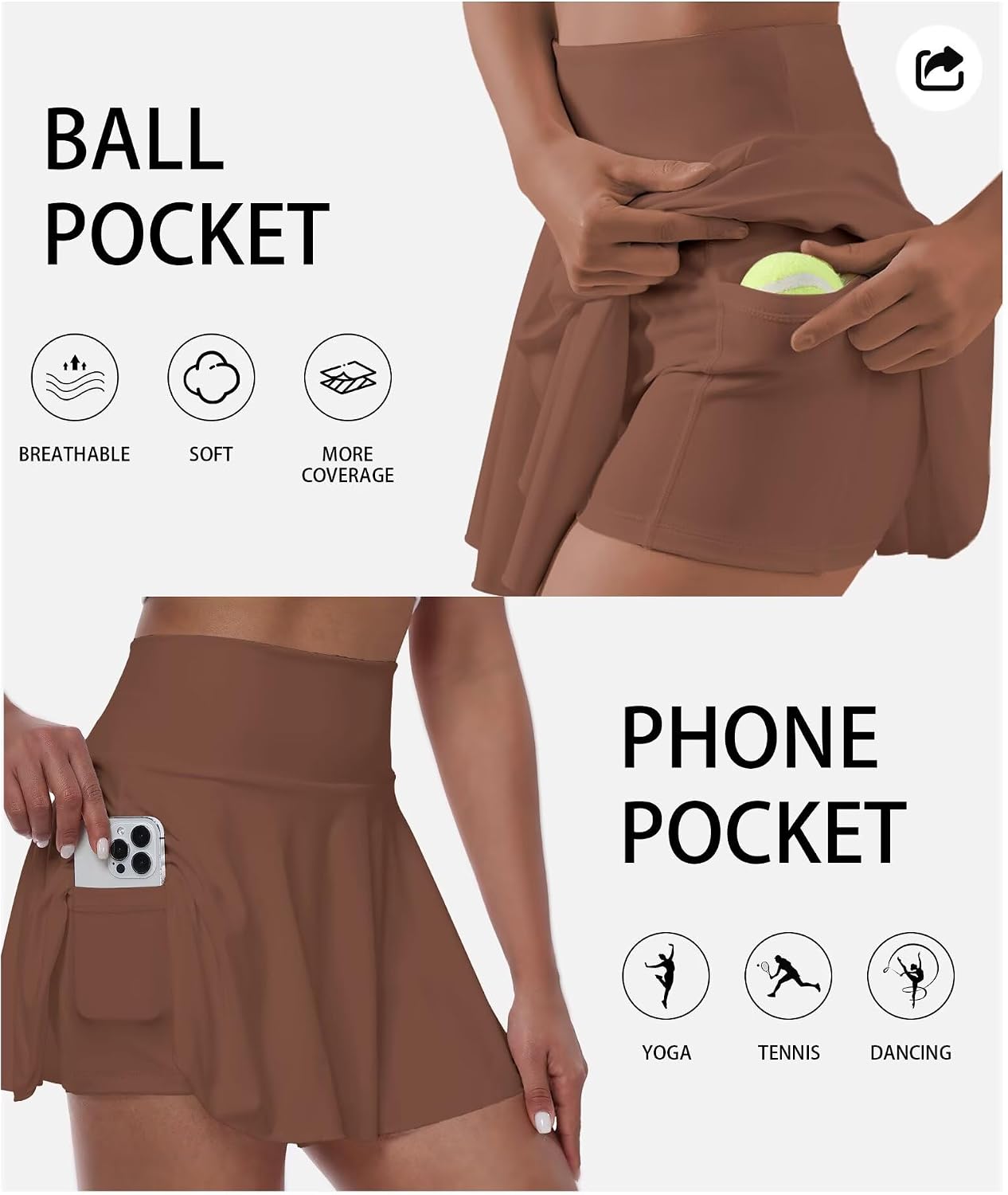 Womens Tennis Skirt with Built-in Shorts High Waisted Pleated Golf Skirts for Women Skater Uniform Cheer Skirt image 4