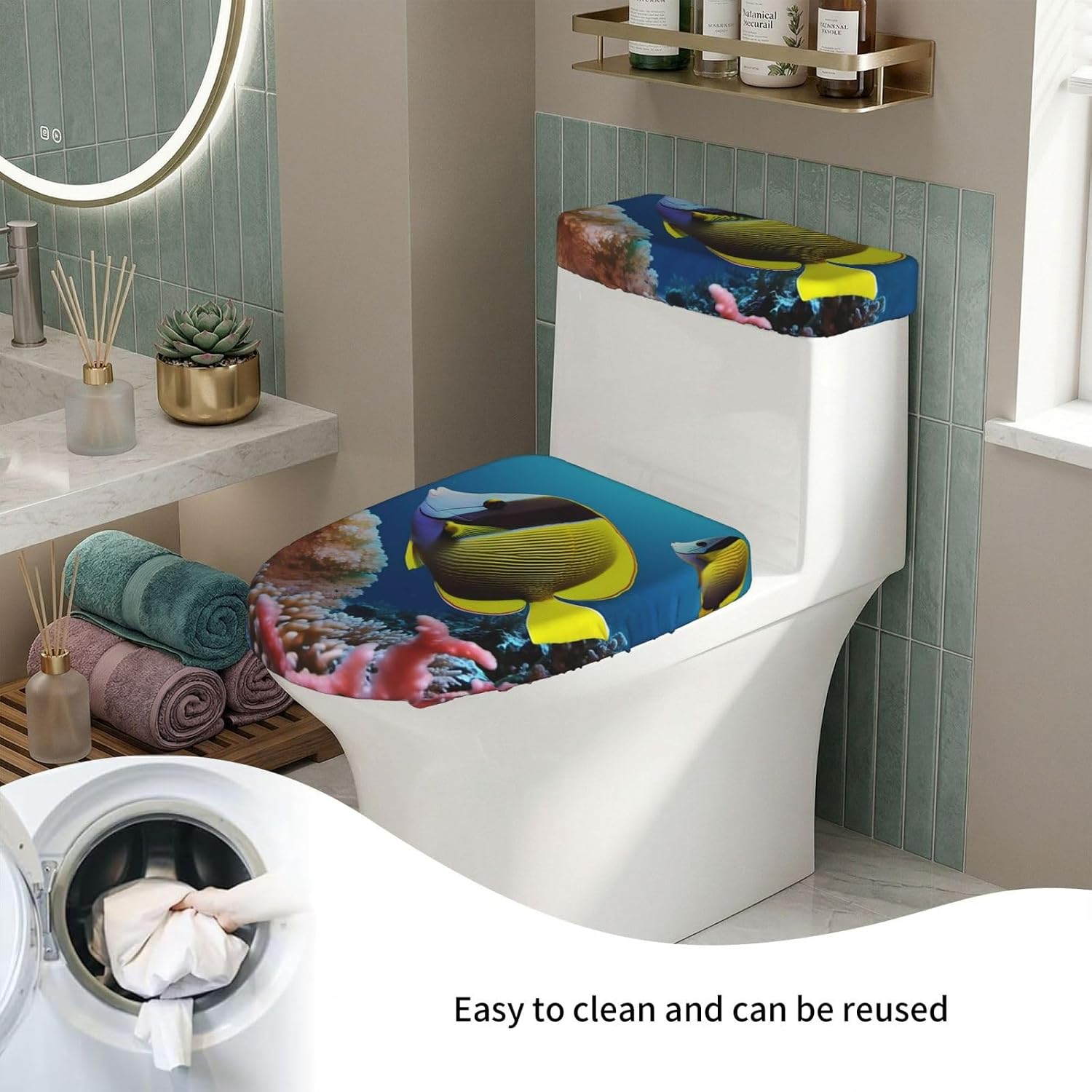 2 Pcs Toilet Lid Cover And Toilet Tank Cover Washable For Bathroom Decor image 5
